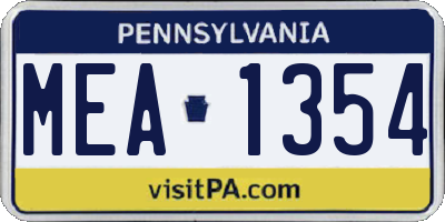 PA license plate MEA1354