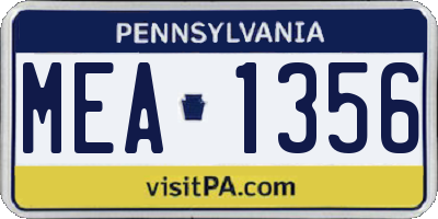 PA license plate MEA1356