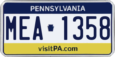 PA license plate MEA1358