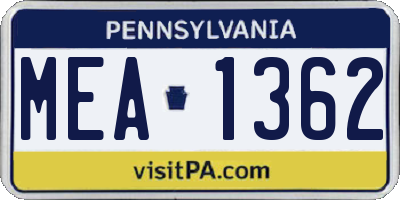 PA license plate MEA1362