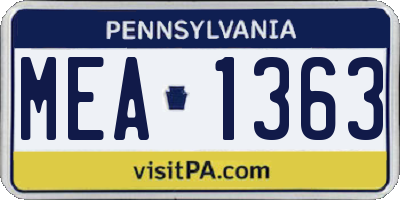 PA license plate MEA1363