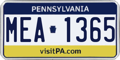 PA license plate MEA1365