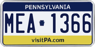PA license plate MEA1366