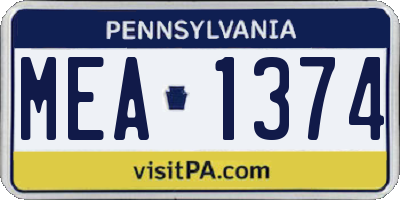 PA license plate MEA1374