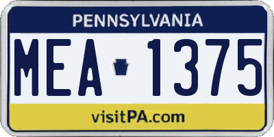 PA license plate MEA1375