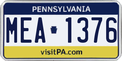 PA license plate MEA1376