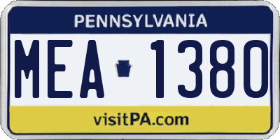 PA license plate MEA1380