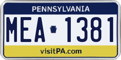 PA license plate MEA1381