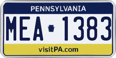 PA license plate MEA1383