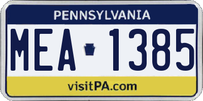 PA license plate MEA1385