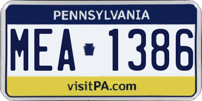 PA license plate MEA1386