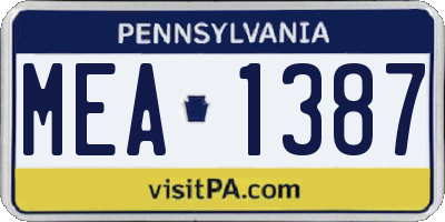 PA license plate MEA1387
