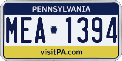 PA license plate MEA1394