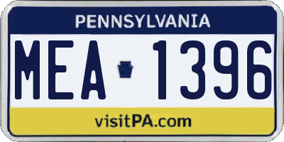 PA license plate MEA1396