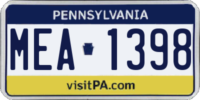PA license plate MEA1398