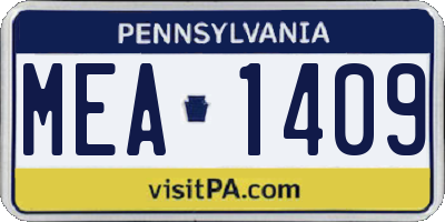 PA license plate MEA1409