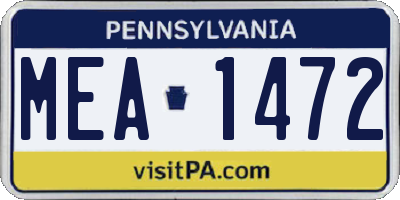 PA license plate MEA1472