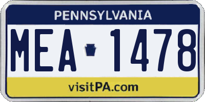 PA license plate MEA1478