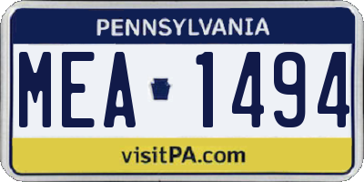 PA license plate MEA1494