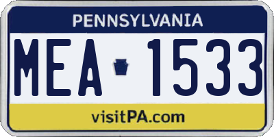 PA license plate MEA1533