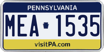 PA license plate MEA1535