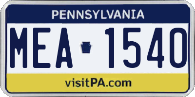 PA license plate MEA1540