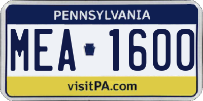 PA license plate MEA1600