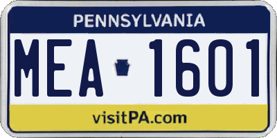 PA license plate MEA1601