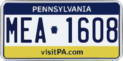 PA license plate MEA1608