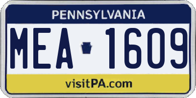 PA license plate MEA1609