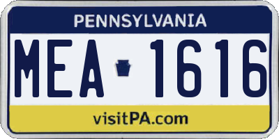 PA license plate MEA1616