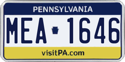 PA license plate MEA1646