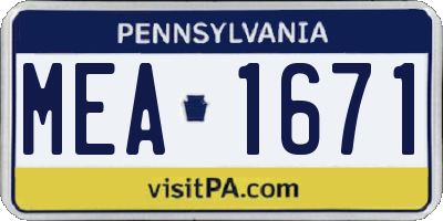PA license plate MEA1671