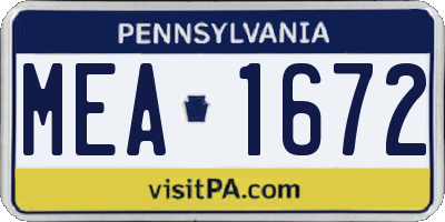 PA license plate MEA1672