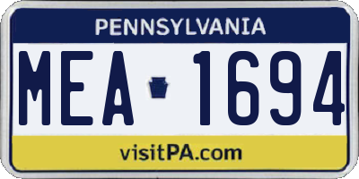 PA license plate MEA1694