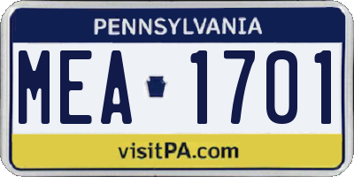 PA license plate MEA1701