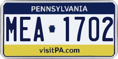 PA license plate MEA1702