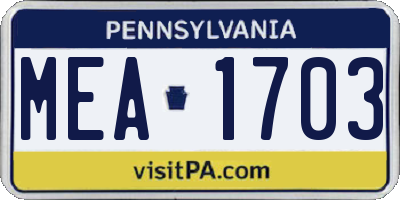 PA license plate MEA1703
