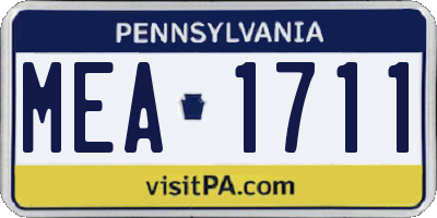 PA license plate MEA1711