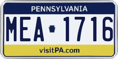 PA license plate MEA1716
