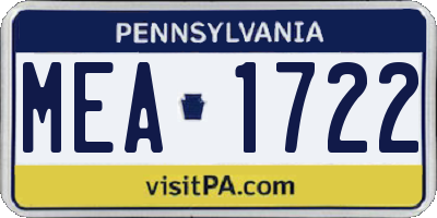 PA license plate MEA1722