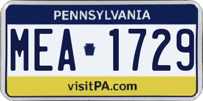 PA license plate MEA1729