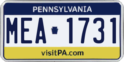 PA license plate MEA1731