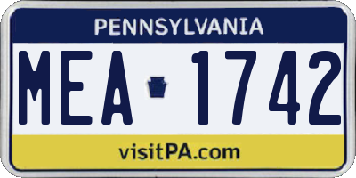 PA license plate MEA1742