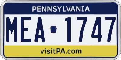 PA license plate MEA1747
