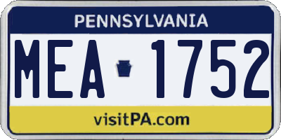 PA license plate MEA1752