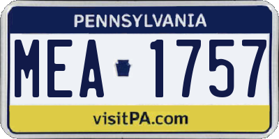 PA license plate MEA1757
