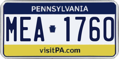 PA license plate MEA1760