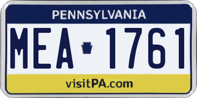 PA license plate MEA1761