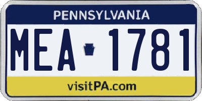 PA license plate MEA1781